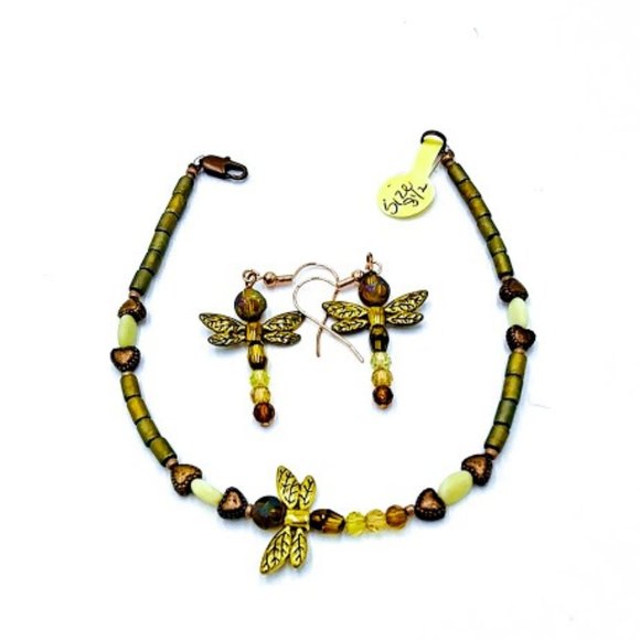 JADE* DRAGONFLY BRACELET & EARRINGS*SYMBOL OF HOPE & CHANGE*HAND CRAFTED. - Picture 1 of 6